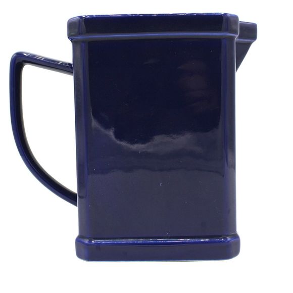 Vintage Ceramic Cobalt Blue Tileware Pitcher by Roshco White Inlaid Fruit Design - Picture 5 of 8